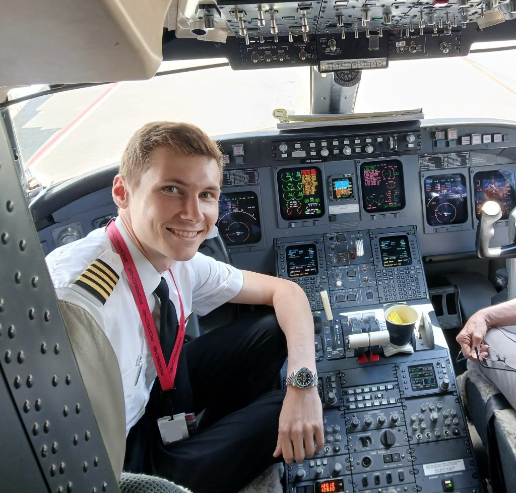 Aidan Mulready in pilot cockpit